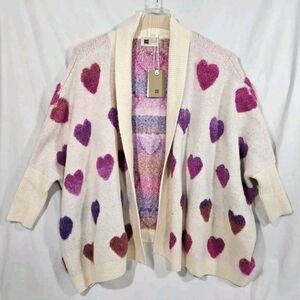 SweetLove Cape Cardigan ANTHROPOLOGIE Boucle Heart Knit Kimono OS Sweater Purple
